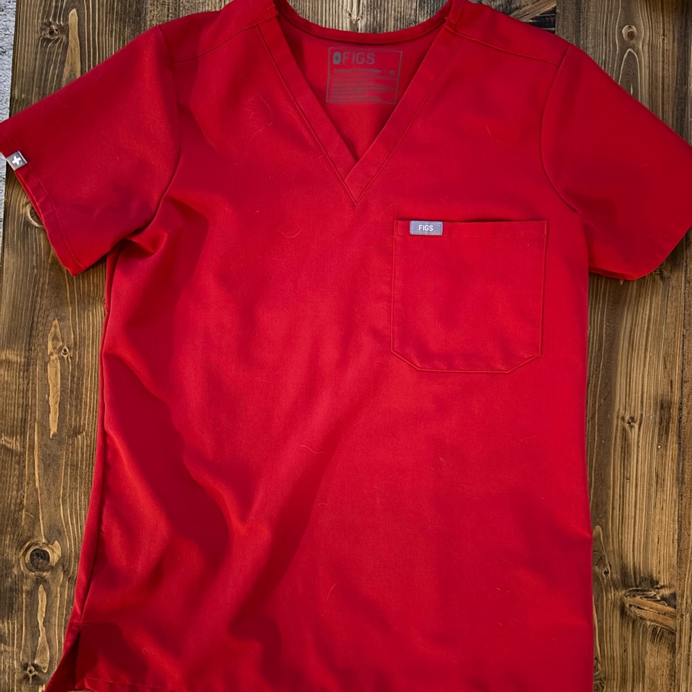 Figs Women's V-Neck Medical Scrub Top in Red